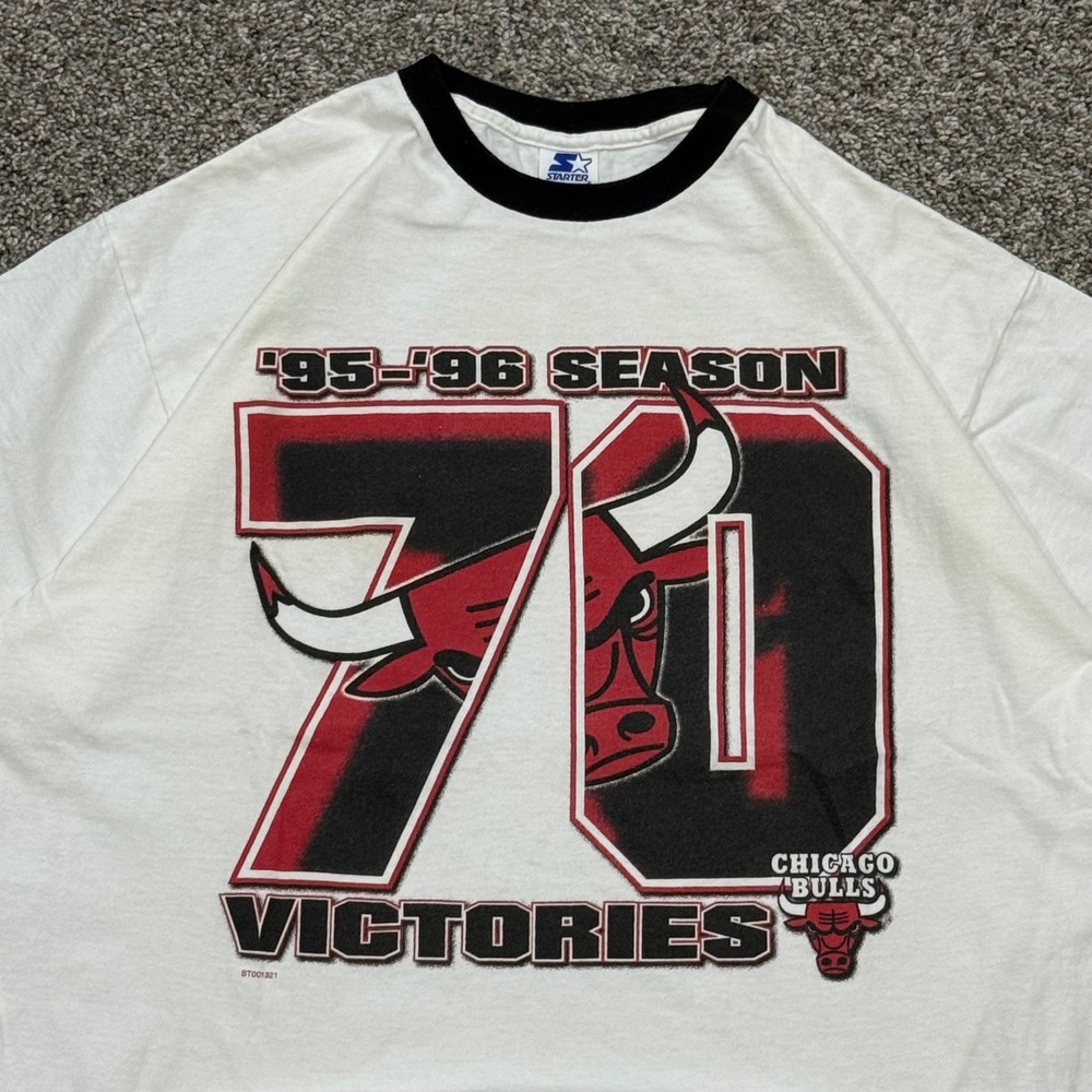 Vintage Starter Chicago Bulls 95-96 Season 70 Victories Ringer T-Shirt Sz XL USA